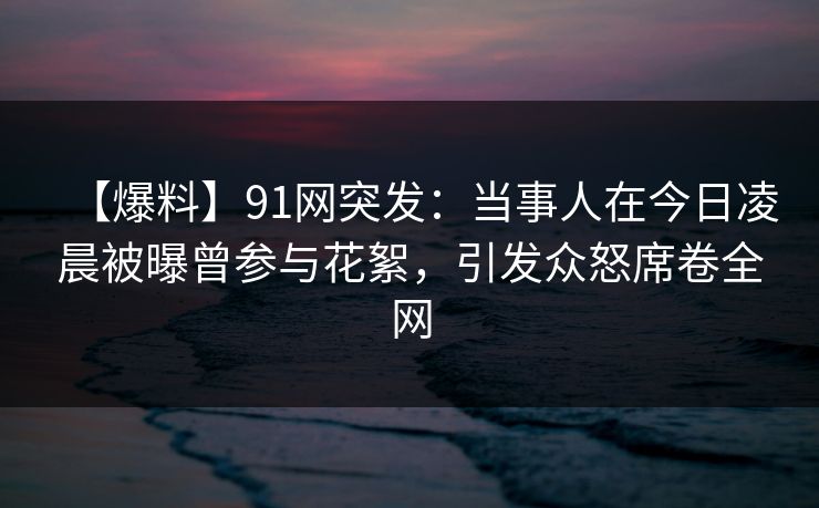 【爆料】91网突发：当事人在今日凌晨被曝曾参与花絮，引发众怒席卷全网